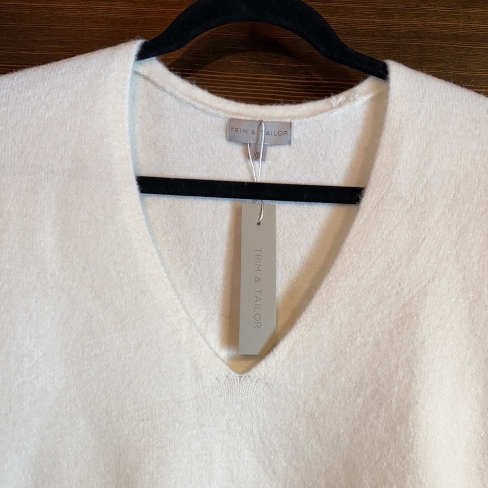 Wool Cashmere Blend V Neck Sweater - Picture 2 of 7